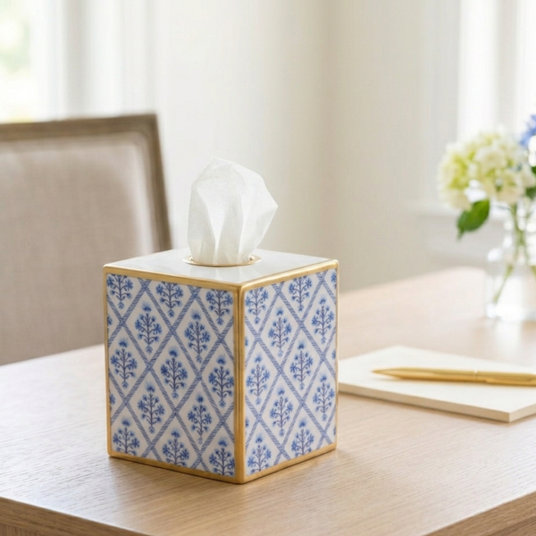 Marigold Lattice Enameled Tissue Box Cover