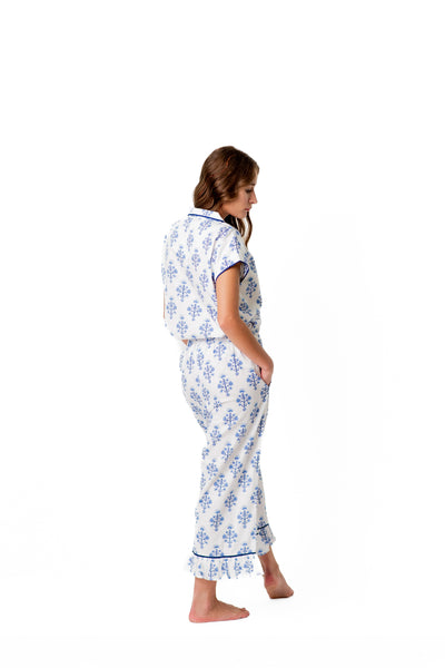 Marigold Luxe Sateen Capri Pajama Set - Blue