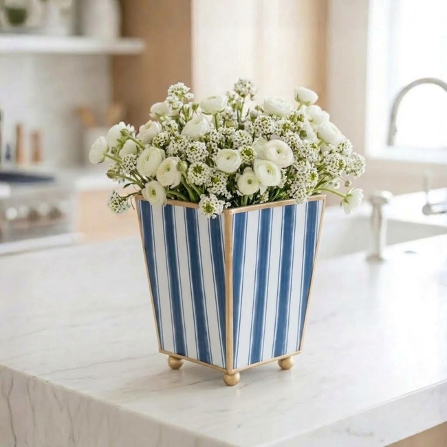 Brush Stripe Enameled Square Cachepot Planter