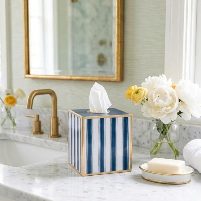 Brush Stripe Enameled Tissue Box Cover