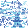 Kyoto Pagoda Enameled Square Wastebasket - Blue & Light Blue