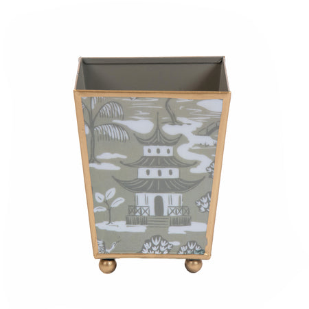 Woven Enameled Square Wastebasket - Beige