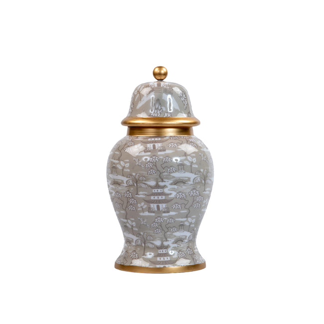 Kyoto Pagoda Enameled Ginger Jar - Large - Taupe & White