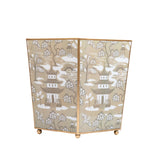 Kyoto Pagoda Enameled Square Wastebasket - Taupe & White