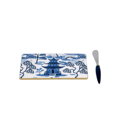 Kyoto Pagoda Amelia Cutting Board Set - White & Blue