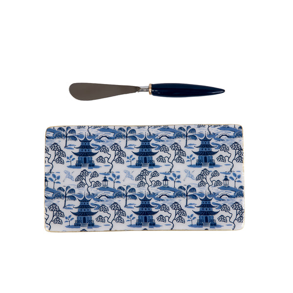 Kyoto Pagoda Amelia Cutting Board Set - White & Blue