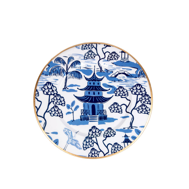 Kyoto Pagoda Dessert Plate (4pk) - White & Blue