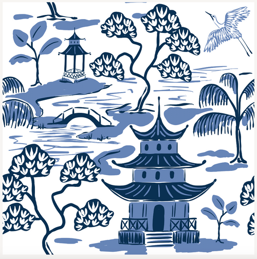 Kyoto Pagoda Ginger Jar Enameled - Petite - White & Blue