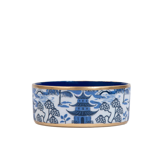 Kyoto Pagoda Pet Bowl - White & Blue