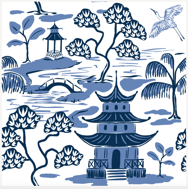 Kyoto Pagoda Pet Bowl - White & Blue