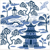 Kyoto Pagoda Enameled Sasha Tray - White & Blue