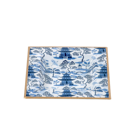 Blue Santa Enameled Chang Mai Tray 12x12