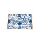 Kyoto Pagoda Enameled Tori Trinket Tray - White & Blue