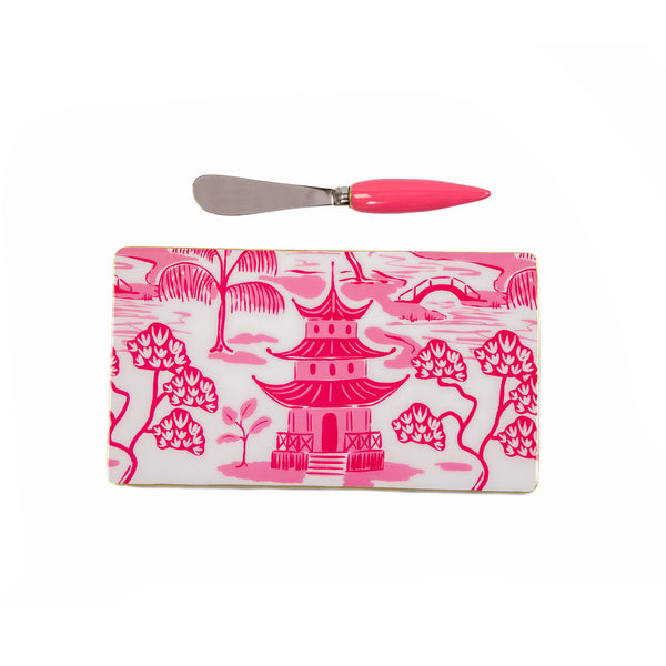 Kyoto Pagoda Amelia Cutting Board Set - White & Pink