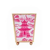 Kyoto Pagoda Enameled Square Cachepot Planter - White & Pink