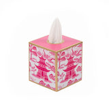 Kyoto Pagoda Enameled Tissue Box Cover - White & Pink