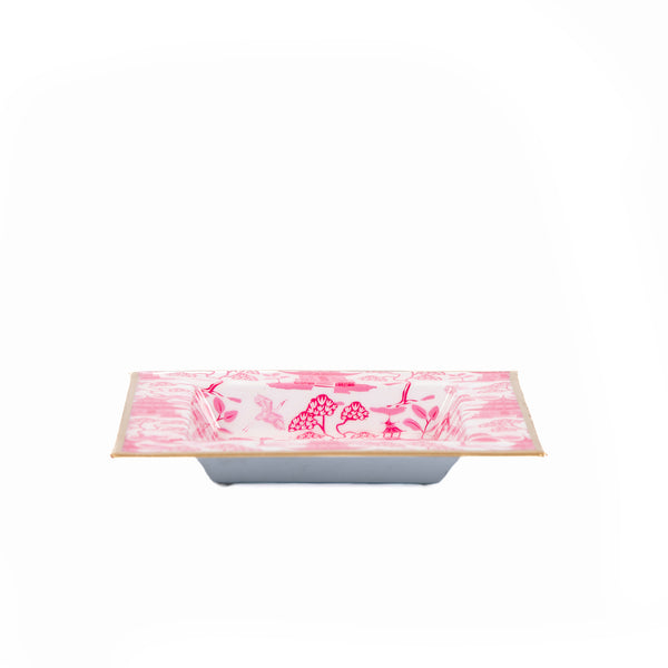 Kyoto Pagoda Enameled Tori Trinket Tray - White & Pink