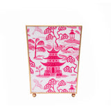 Kyoto Pagoda Enameled Square Wastebasket - White & Pink