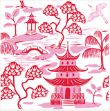 Kyoto Pagoda Enameled Square Cachepot Planter 6 - White & Red