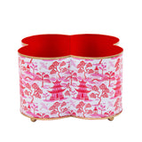 Kyoto Pagoda Enamel Quatrefoil Cachepot Planter 6x12 - White & Red