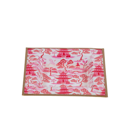 Kyoto Pagoda Enameled Jaye Tray - White & Red