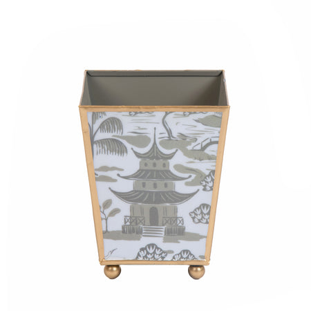 Woven Enameled Square Wastebasket - Beige