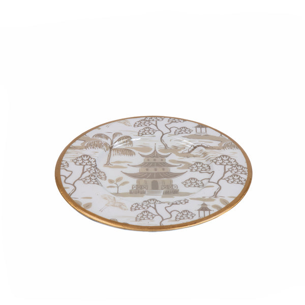 Kyoto Pagoda Dessert Plate (4pk) - White & Taupe