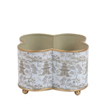 Kyoto Pagoda Enameled Quatrefoil Cachepot Planter 4x9 - White & Taupe