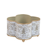 Kyoto Pagoda Enameled Quatrefoil Cachepot Planter 4x9 - White & Taupe