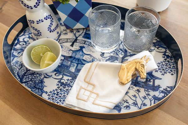 Garden Party Enameled Olivia Tray 14x20 - Blue
