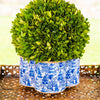 Garden Party Blue & White Enameled Quatrefoil Cachepot