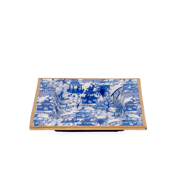 Garden Party Enameled Tori Trinket Tray - White & Blue