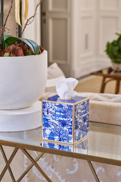 Garden Party Blue Enameled Tissue Box Cover