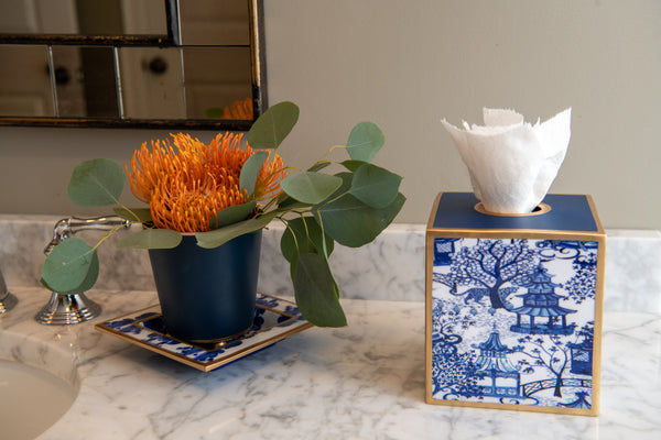 Garden Party Blue Enameled Tissue Box Cover