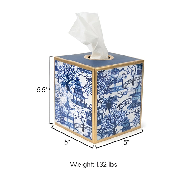 Garden Party Blue Enameled Tissue Box Cover