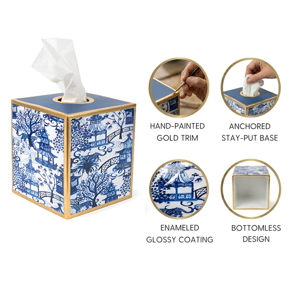 Garden Party Blue Enameled Tissue Box Cover