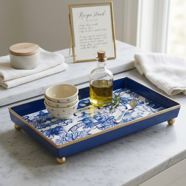 Garden Party Enameled Oliver Tray 8x12 - Blue