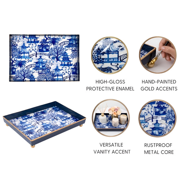 Garden Party Enameled Oliver Tray 8x12 - Blue