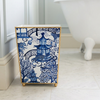 Garden Party White & Blue Enameled Square Wastebasket