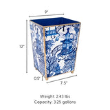 Garden Party White & Blue Enameled Square Wastebasket