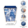 Garden Party White & Blue Enameled Square Wastebasket