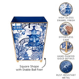 Garden Party White & Blue Enameled Square Wastebasket