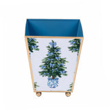 Blue Bow Christmas Enameled Square Cachepot Planter 6