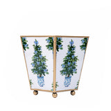 Blue Bow Christmas Enameled Square Cachepot Planter 6