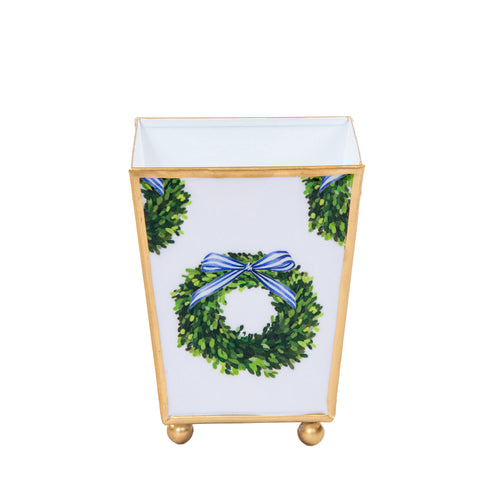 Wreath Enameled Square Cachepot Planter 4