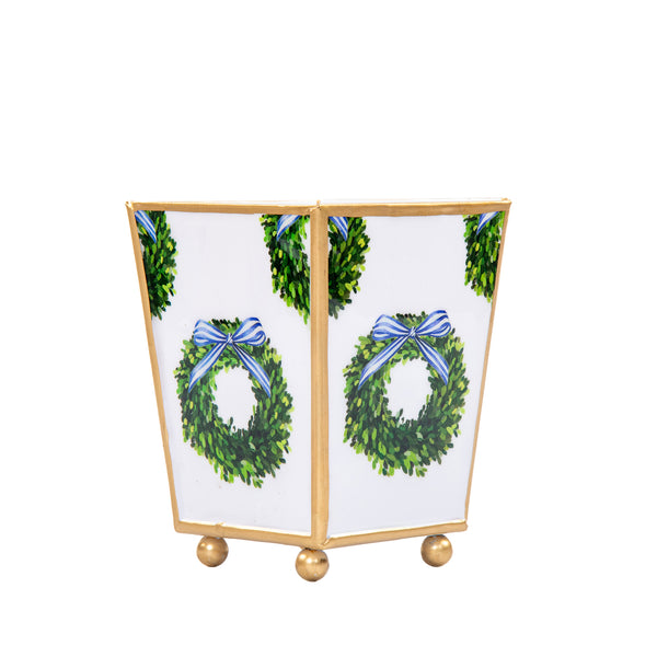 Wreath Enameled Square Cachepot Planter 4