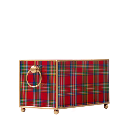 Tartan Plaid Enameled Rectangular Cachepot Planter 6x12