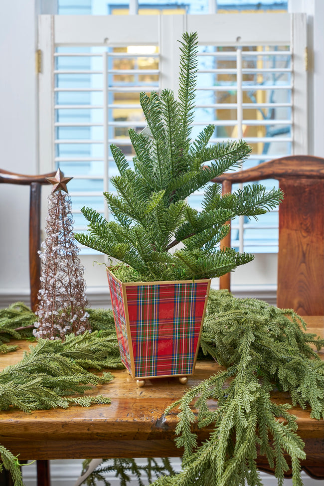 Tartan Plaid Enameled Square Cachepot Planter
