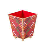 Ho Ho Enameled Square Cachepot Planter - Red