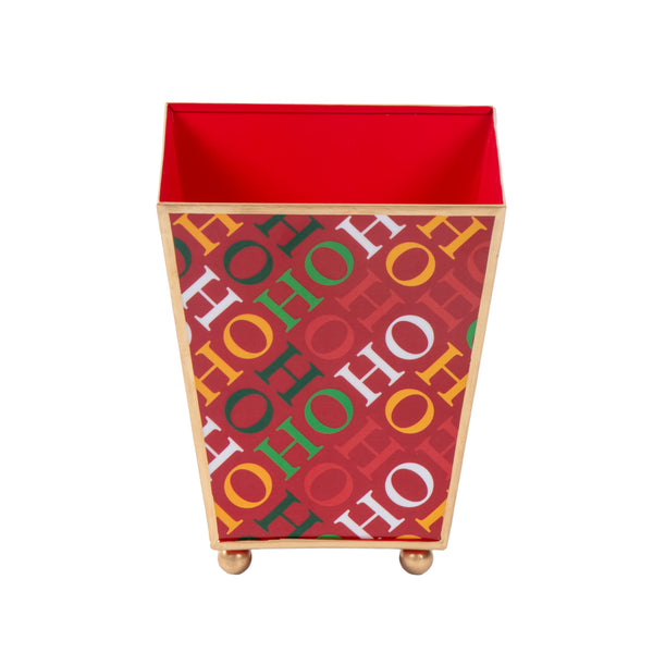 Ho Ho Enameled Square Cachepot Planter - Red